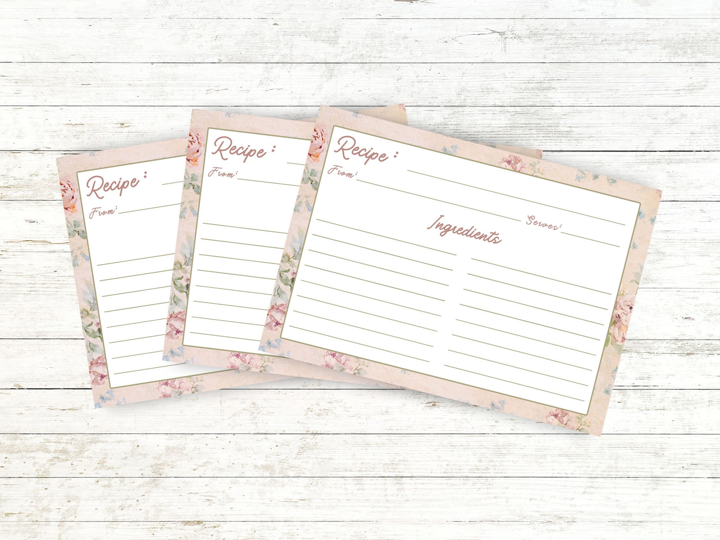 Vintage Floral Cream Wallpaper Recipe Card