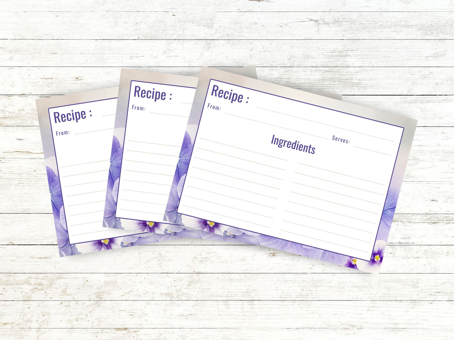 Violet Flowers Grey Sky Recipe Card