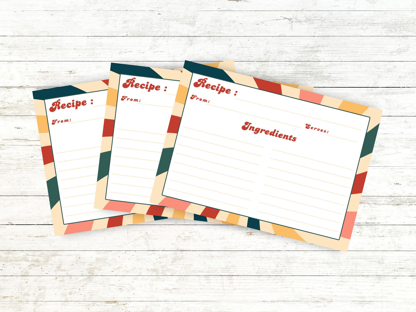 Retro Wavy Sunray Burst Recipe Card