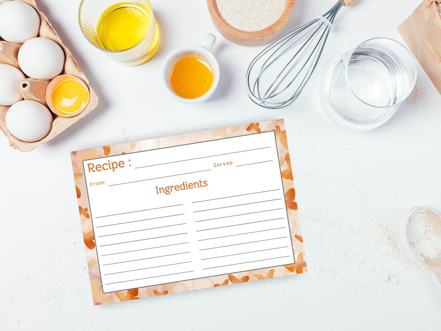 Coral Orange Butterflies Recipe Card