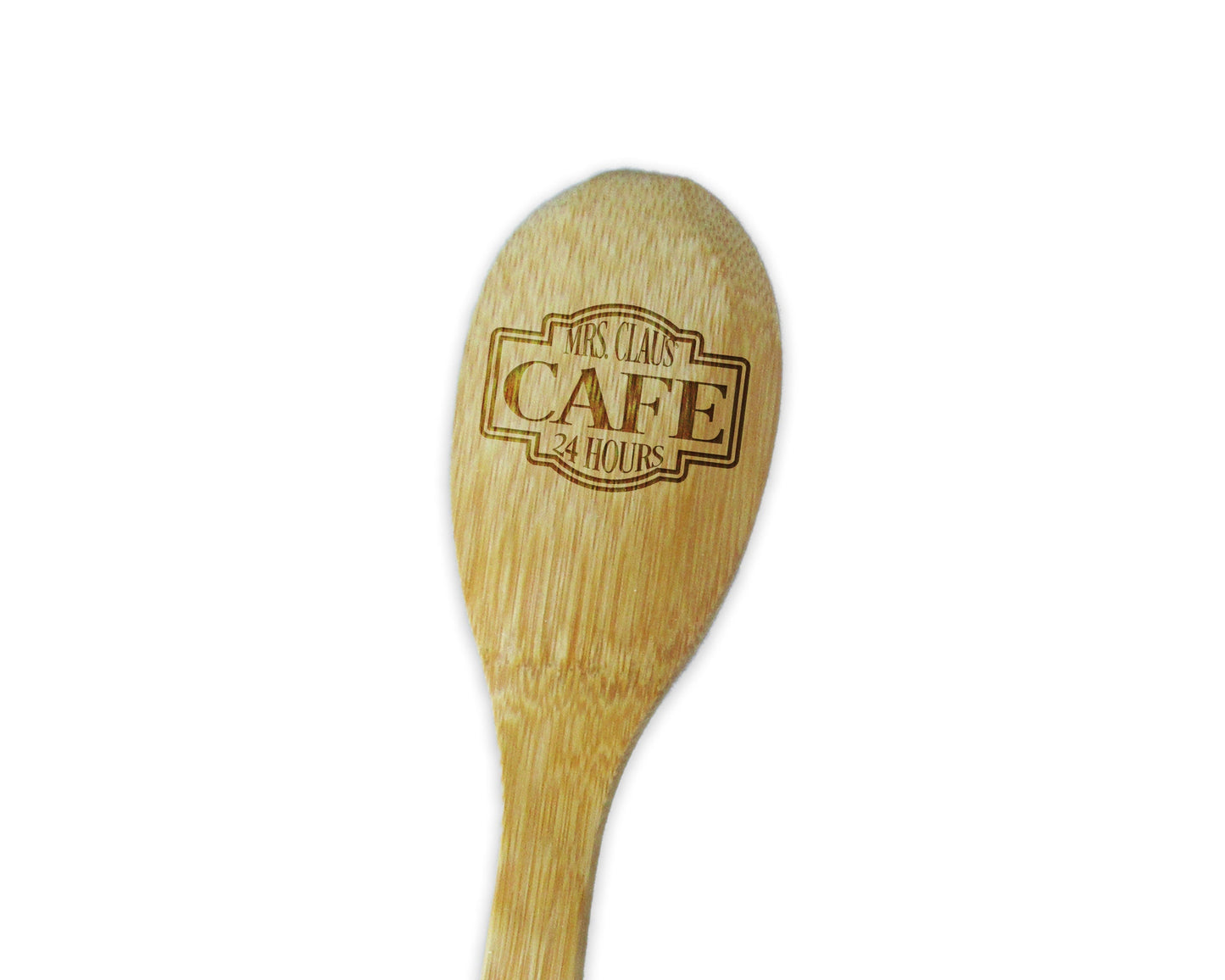 Mrs. Claus' Café 24 Hours Bamboo Spoon - Engraved Bamboo Spoon - Christmas Gift - Housewarming Gift - Wedding Gift - Kitchen Shower