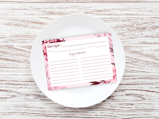 a recipe card on a plate on a wooden table