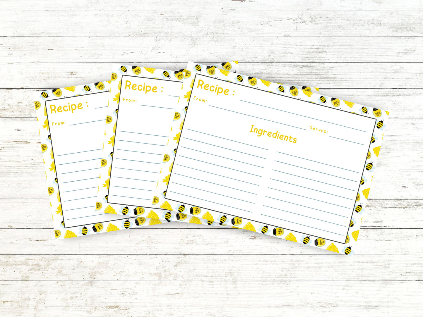 Honeybee Honey Jars Ribbon Recipe Card