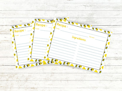 Honeybee Honey Jars Ribbon Recipe Card