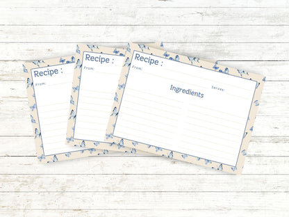 Vintage Blue Butterflies Recipe Card