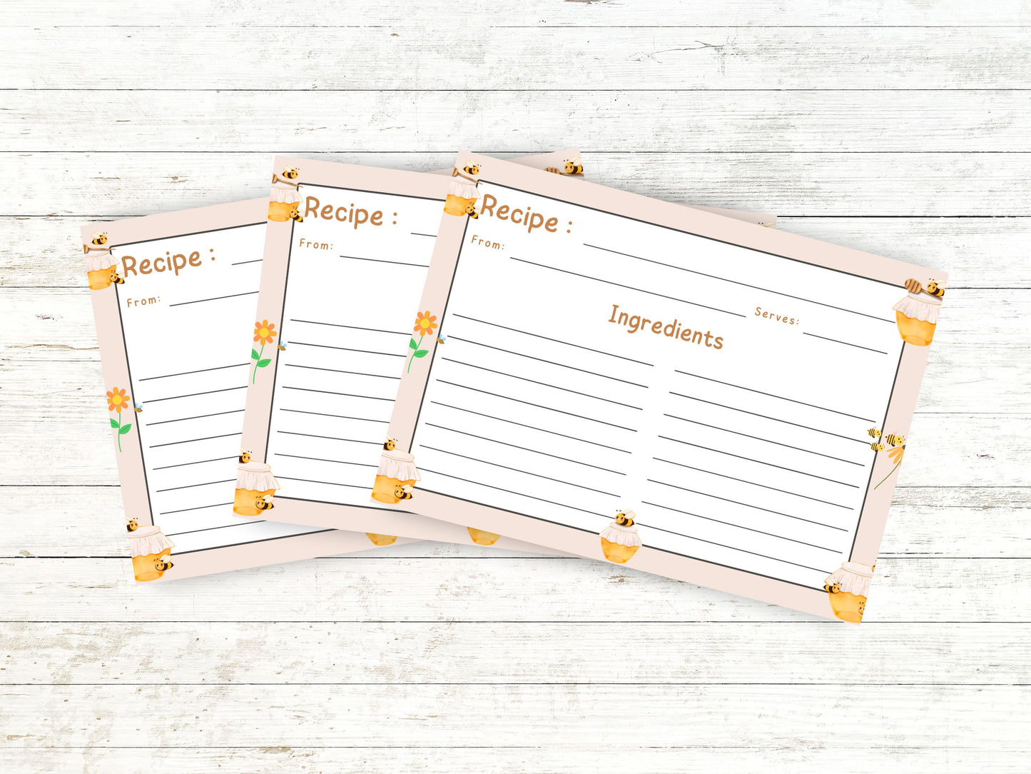 Honey Jars Buzzing Bees Recipe Card