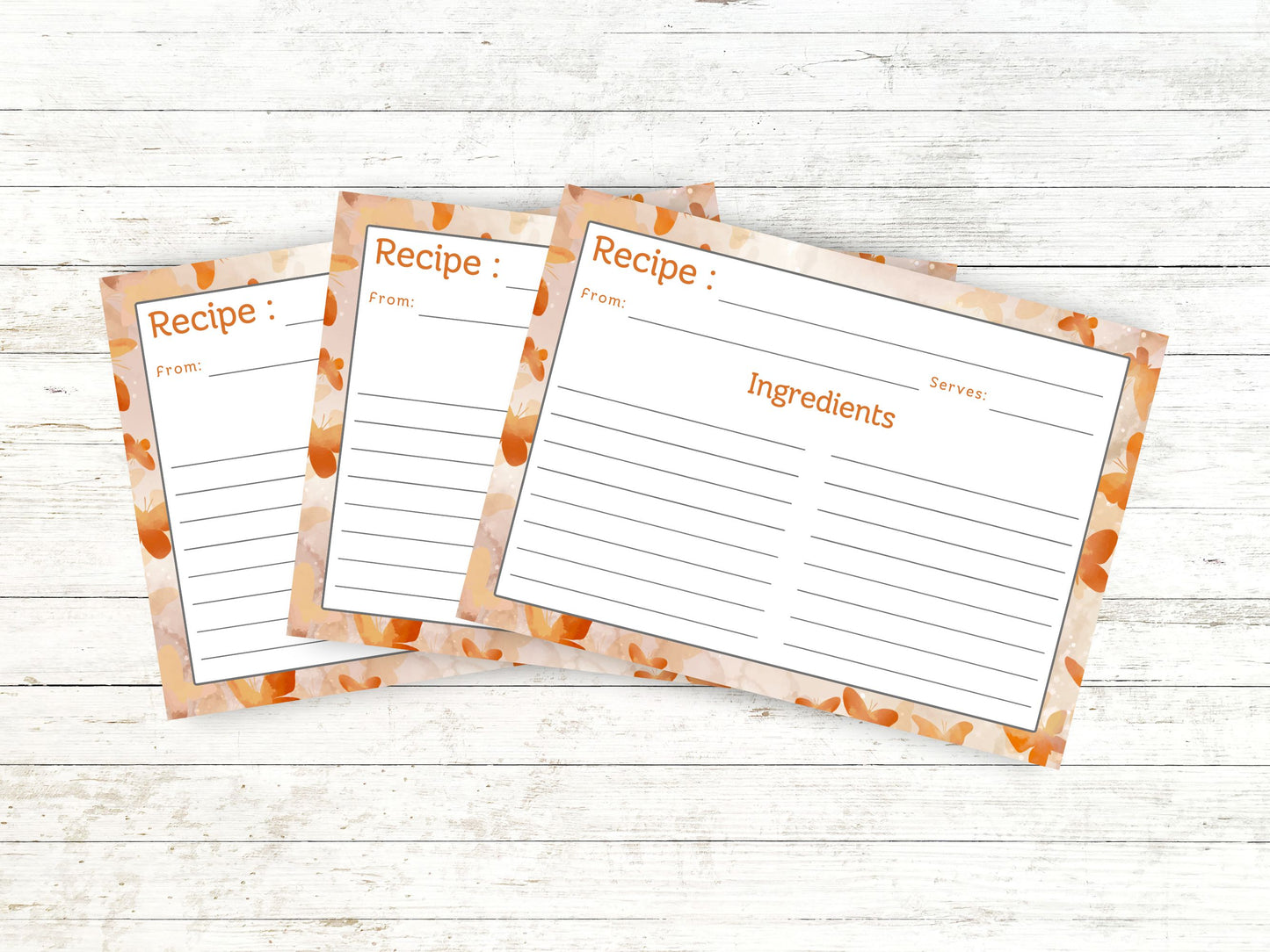Coral Orange Butterflies Recipe Card