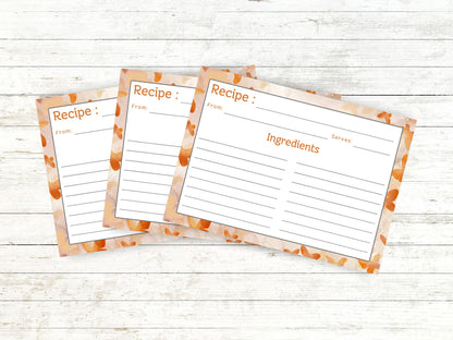 Coral Orange Butterflies Recipe Card
