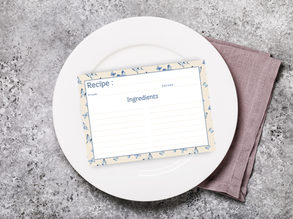 Vintage Blue Butterflies Recipe Card