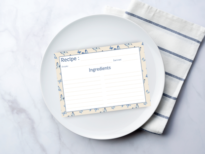 Vintage Blue Butterflies Recipe Card