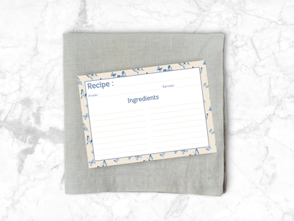 Vintage Blue Butterflies Recipe Card