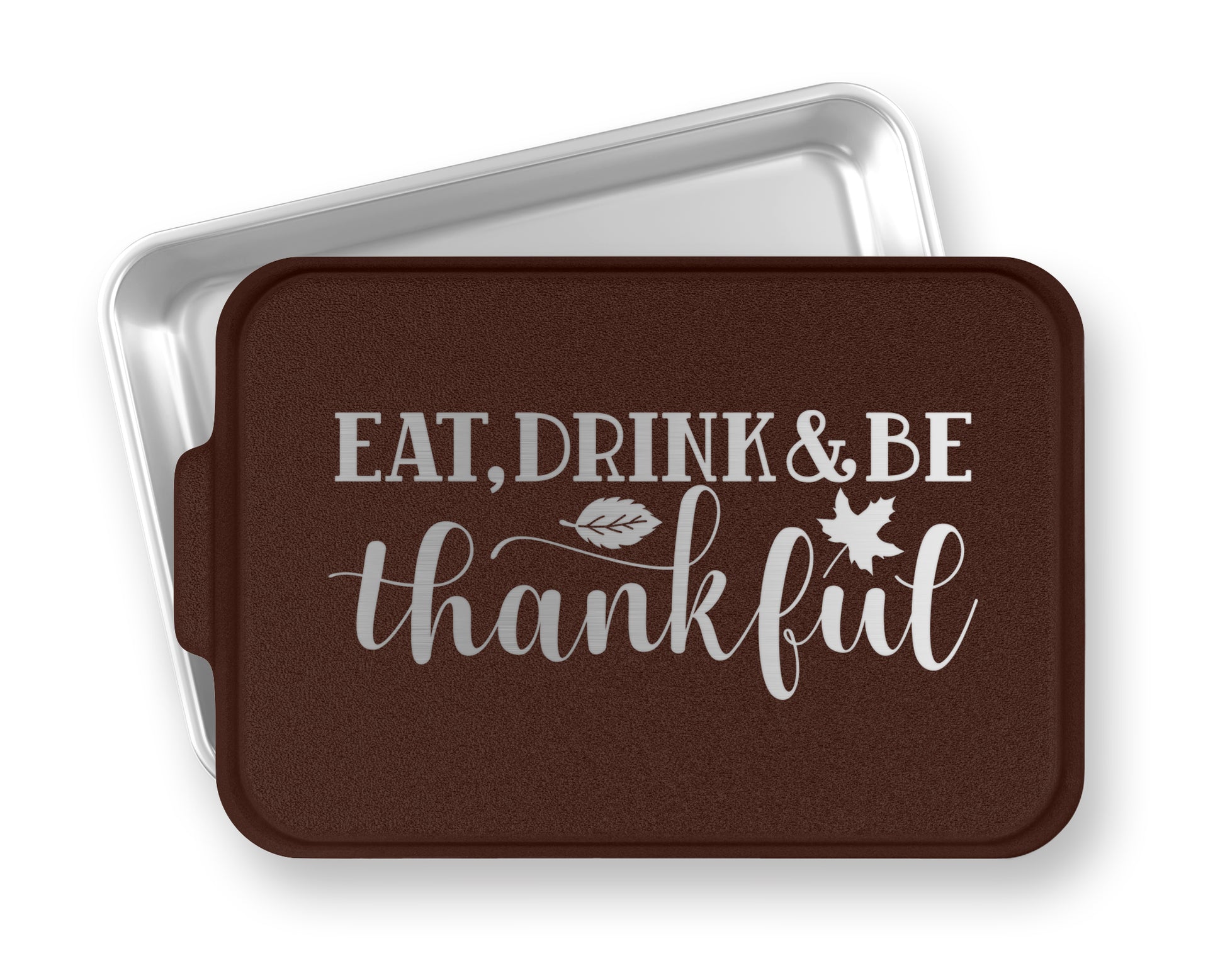 a metal tray with a thanksgiving saying on it