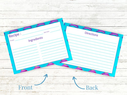 Neon Teal Purple Cupcakes Recipe Card