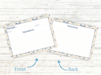 Vintage Blue Butterflies Recipe Card