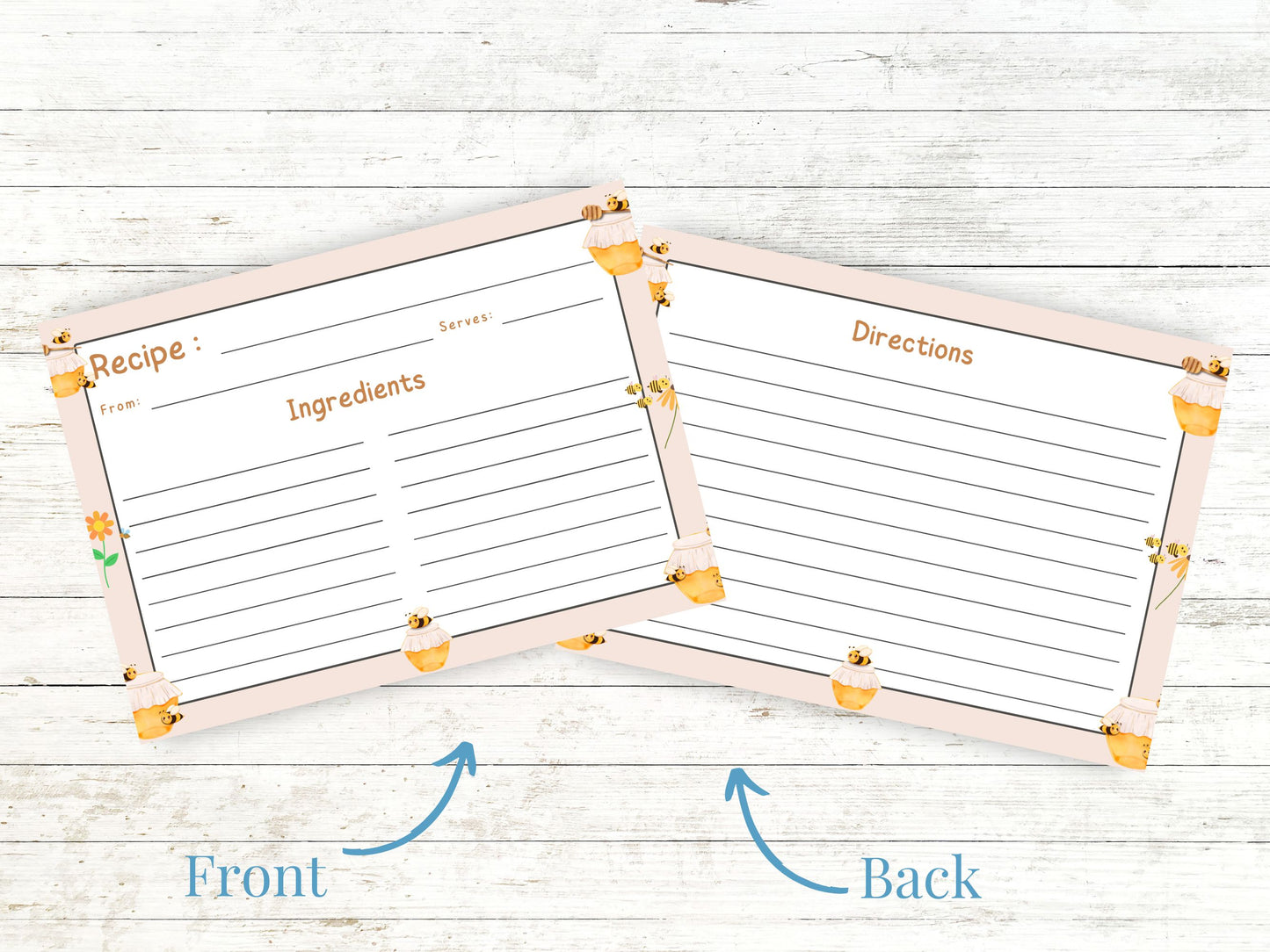 Honey Jars Buzzing Bees Recipe Card
