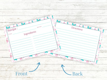 Pink Teal Dancing Butterflies Recipe Card
