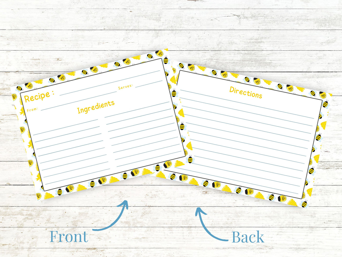 Honeybee Honey Jars Ribbon Recipe Card