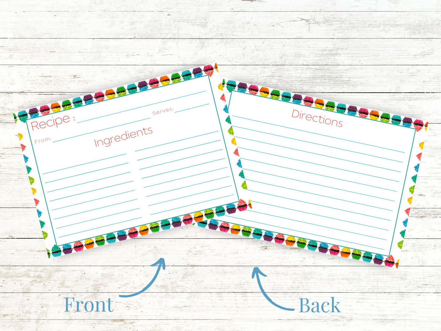 Rainbow Icing Cupcake Recipe Card