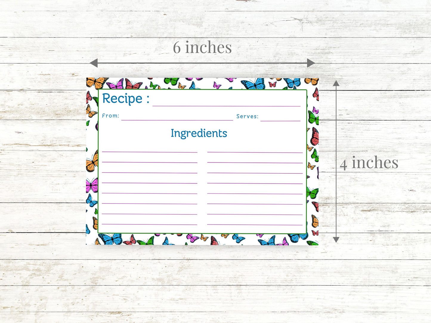 Rainbow Flying Butterflies Recipe Card