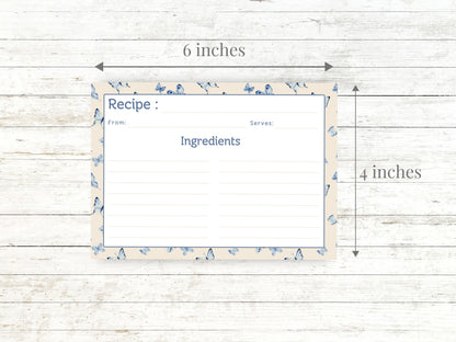 Vintage Blue Butterflies Recipe Card