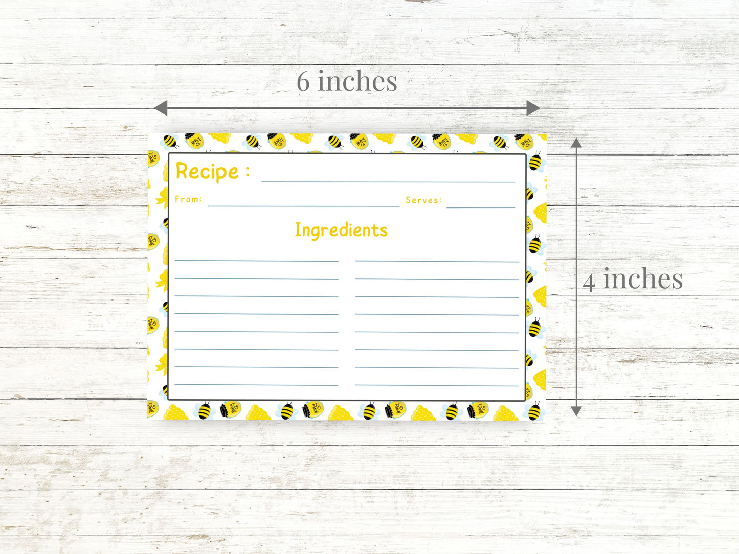 Honeybee Honey Jars Ribbon Recipe Card