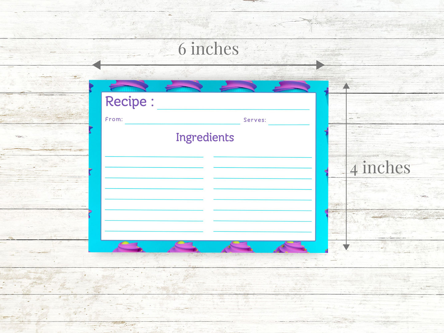 Neon Teal Purple Cupcakes Recipe Card