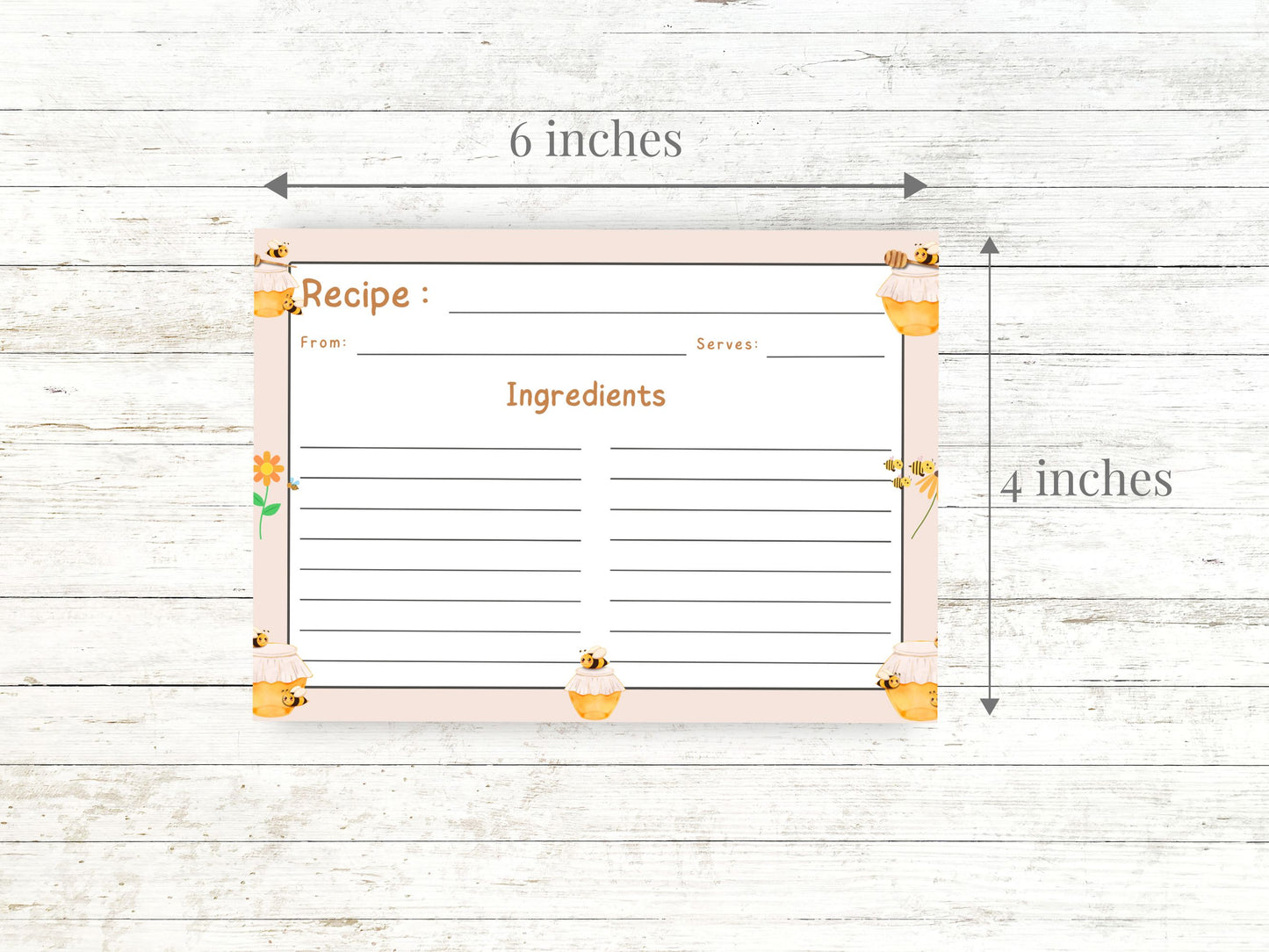 Honey Jars Buzzing Bees Recipe Card
