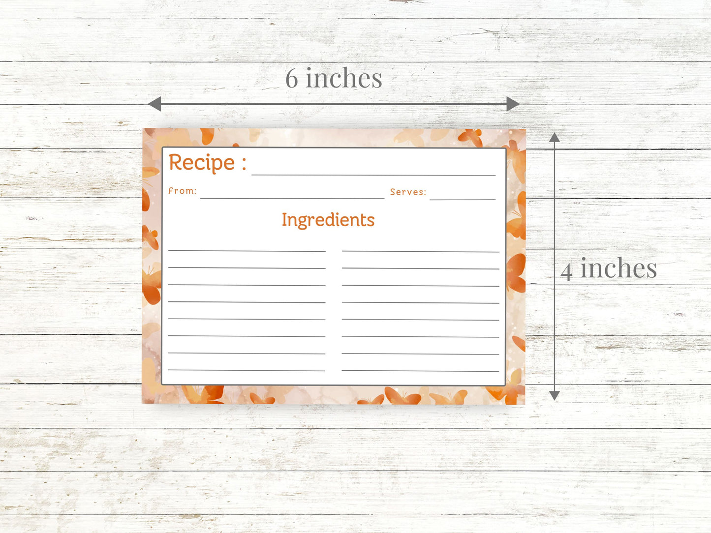 Coral Orange Butterflies Recipe Card