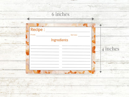 Coral Orange Butterflies Recipe Card