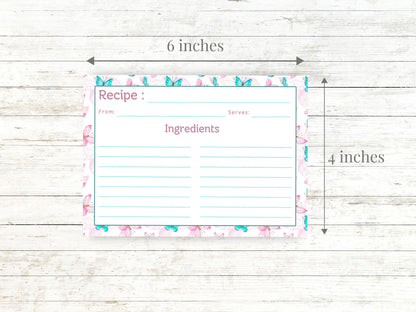 Pink Teal Dancing Butterflies Recipe Card