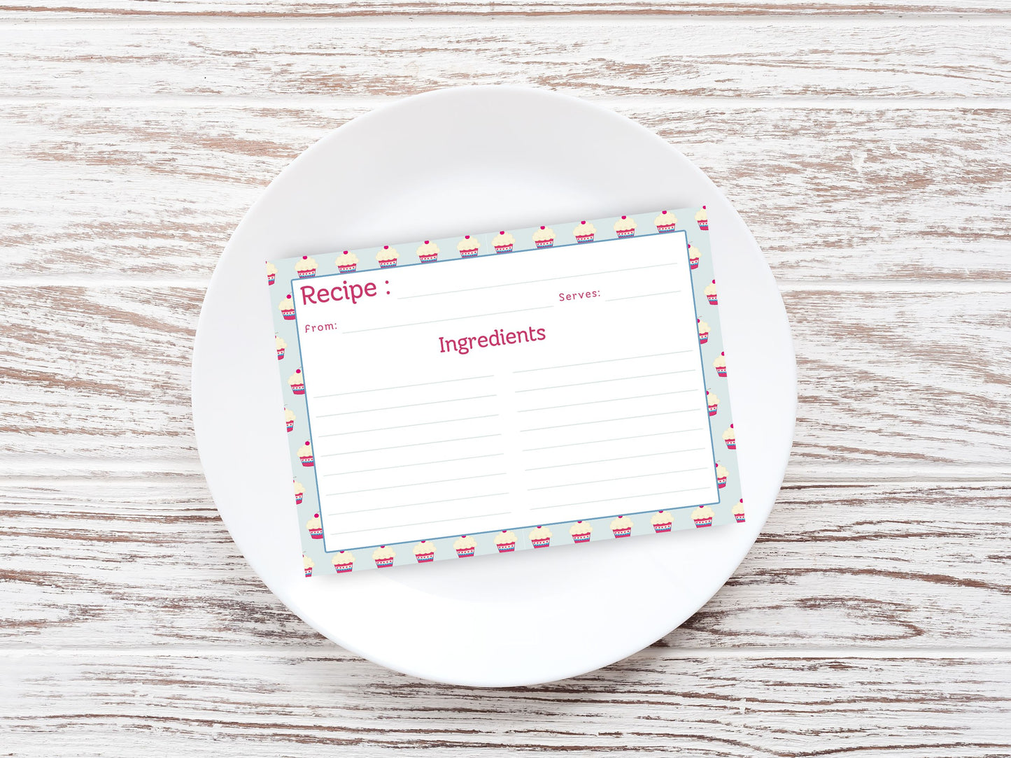 Cupcake Cuties Cherry Topped Recipe Card