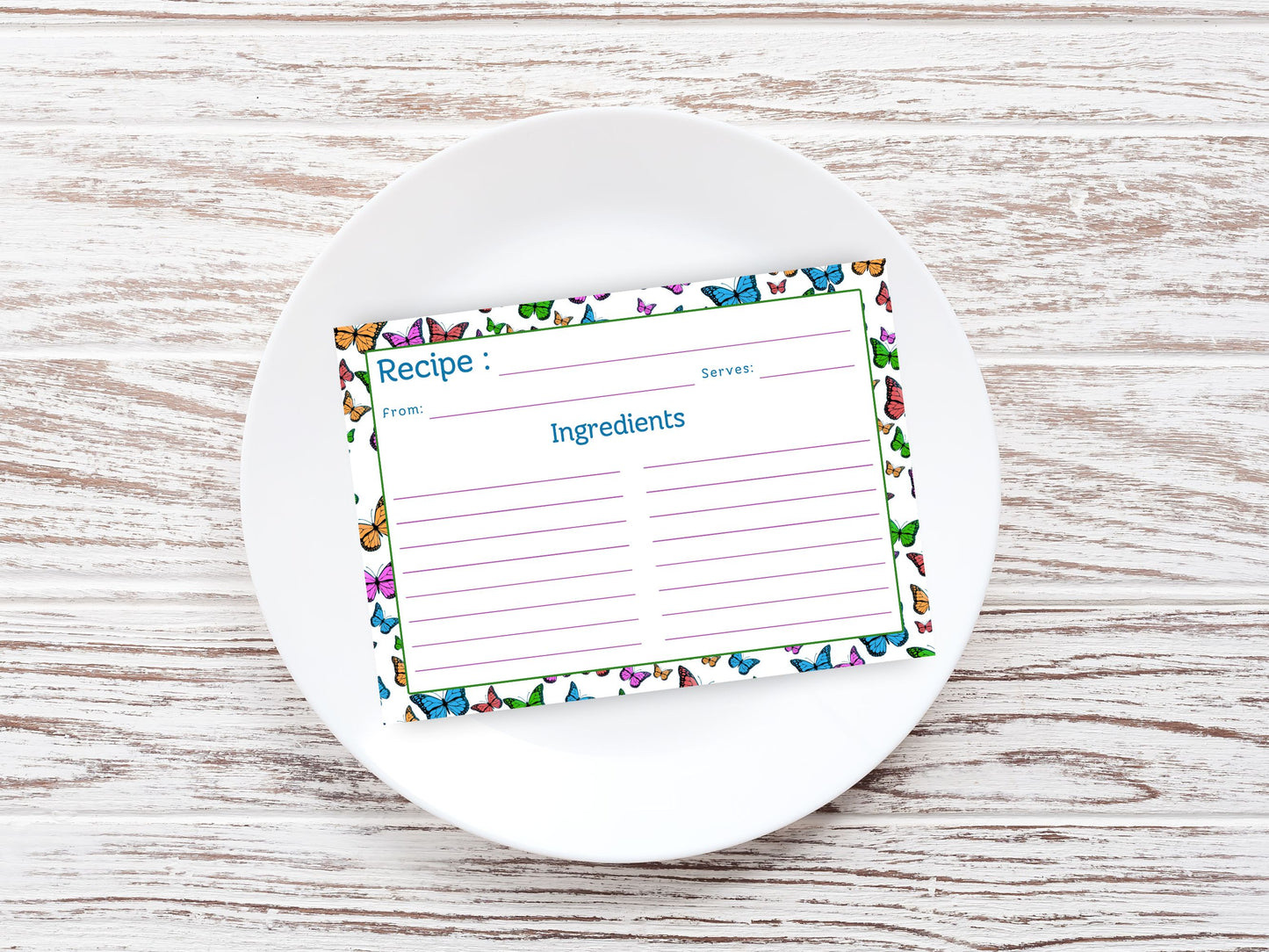 Rainbow Flying Butterflies Recipe Card