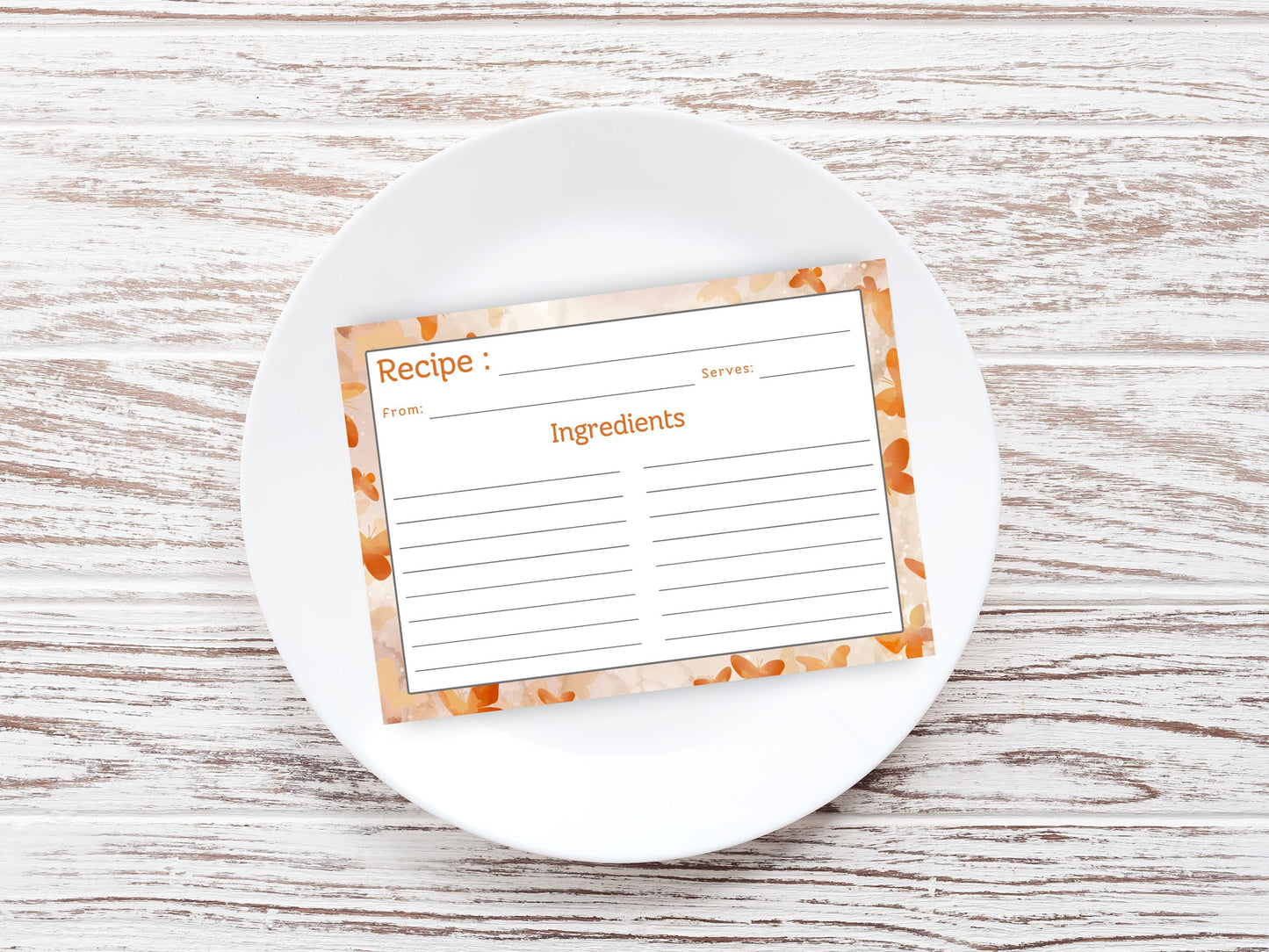 Coral Orange Butterflies Recipe Card
