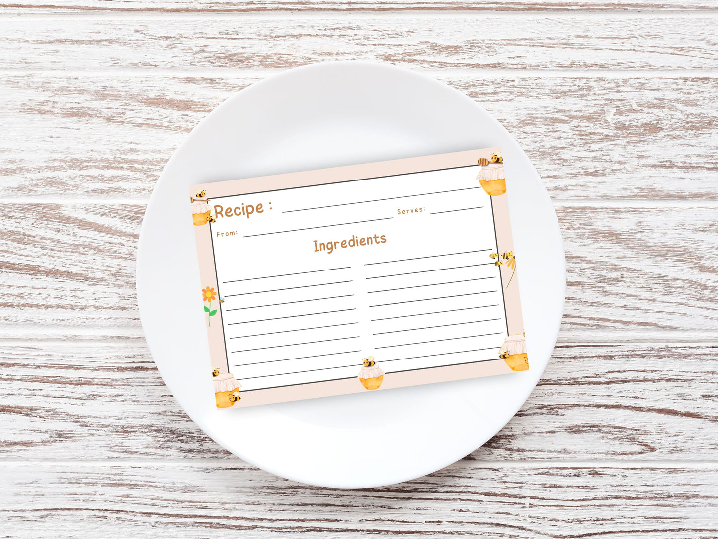 Honey Jars Buzzing Bees Recipe Card