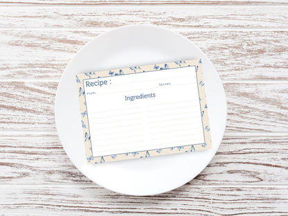 Vintage Blue Butterflies Recipe Card