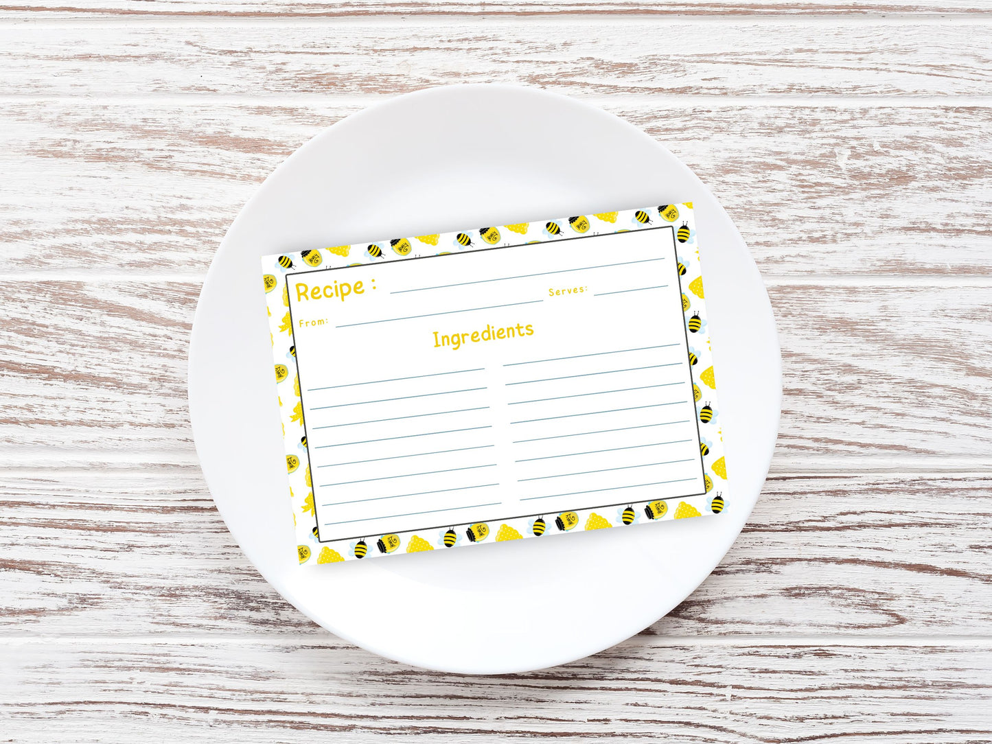 Honeybee Honey Jars Ribbon Recipe Card