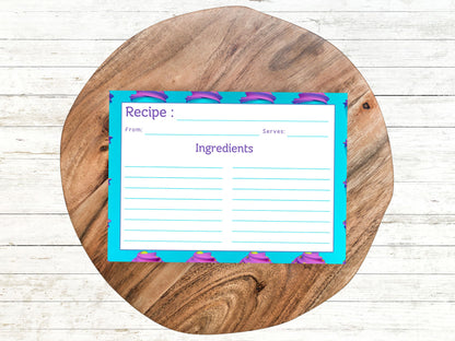 Neon Teal Purple Cupcakes Recipe Card