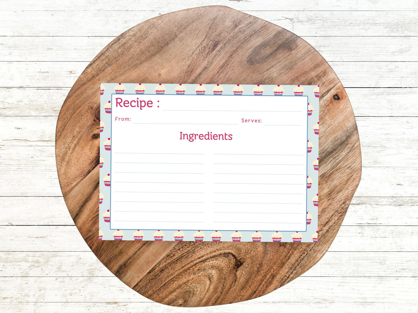 Cupcake Cuties Cherry Topped Recipe Card