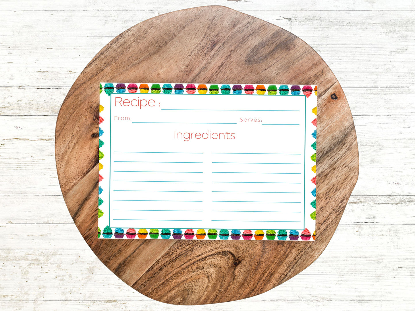 Rainbow Icing Cupcake Recipe Card
