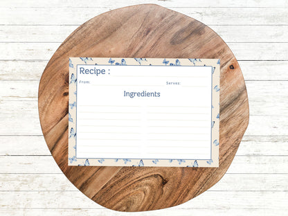 Vintage Blue Butterflies Recipe Card