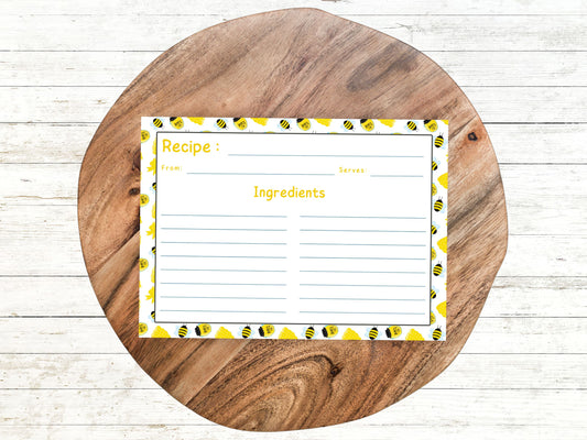 Honeybee Honey Jars Ribbon Recipe Card