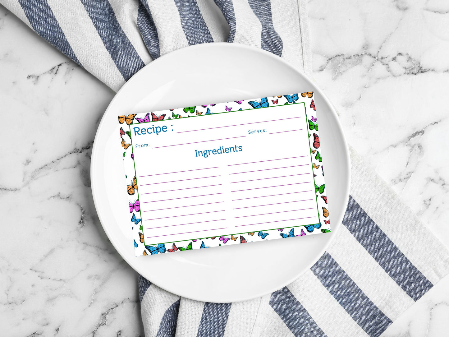 Rainbow Flying Butterflies Recipe Card