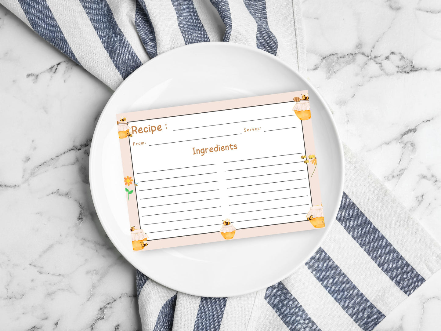 Honey Jars Buzzing Bees Recipe Card