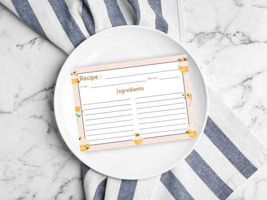 Honey Jars Buzzing Bees Recipe Card