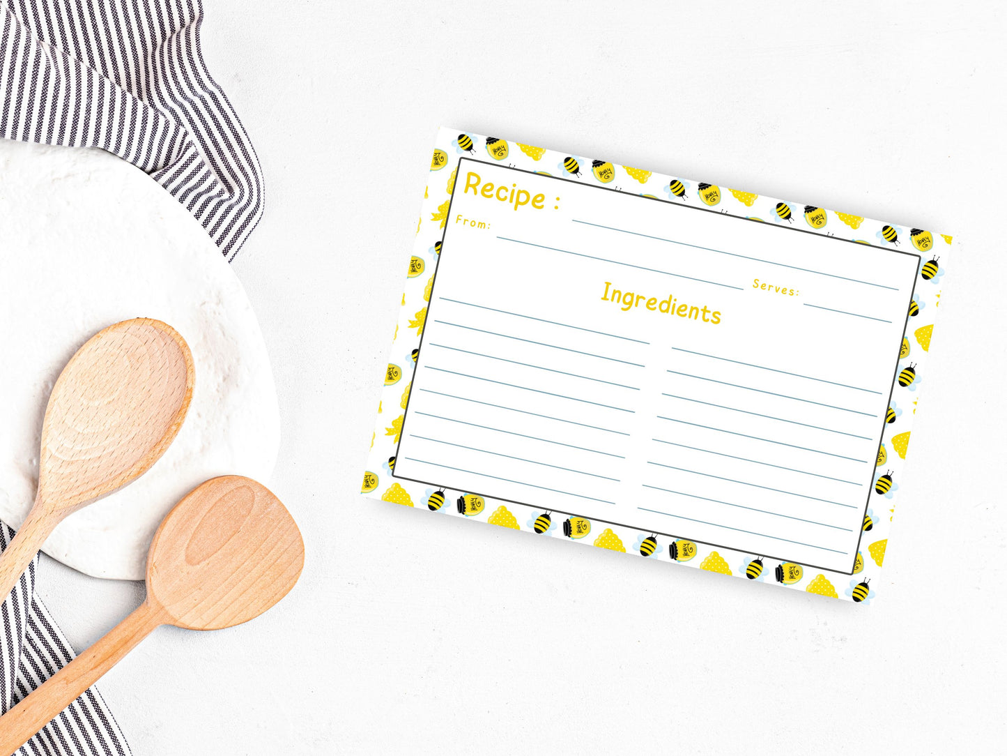 Honeybee Honey Jars Ribbon Recipe Card