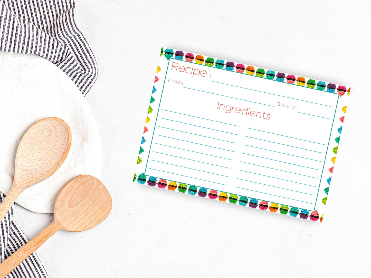 Rainbow Icing Cupcake Recipe Card