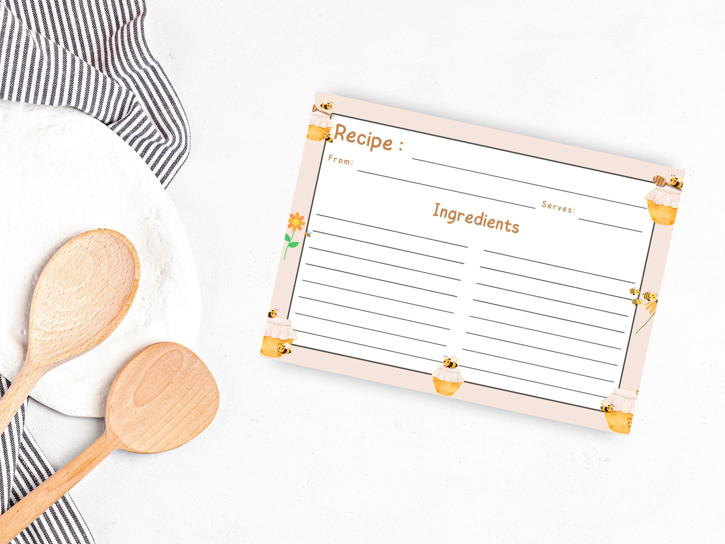 Honey Jars Buzzing Bees Recipe Card