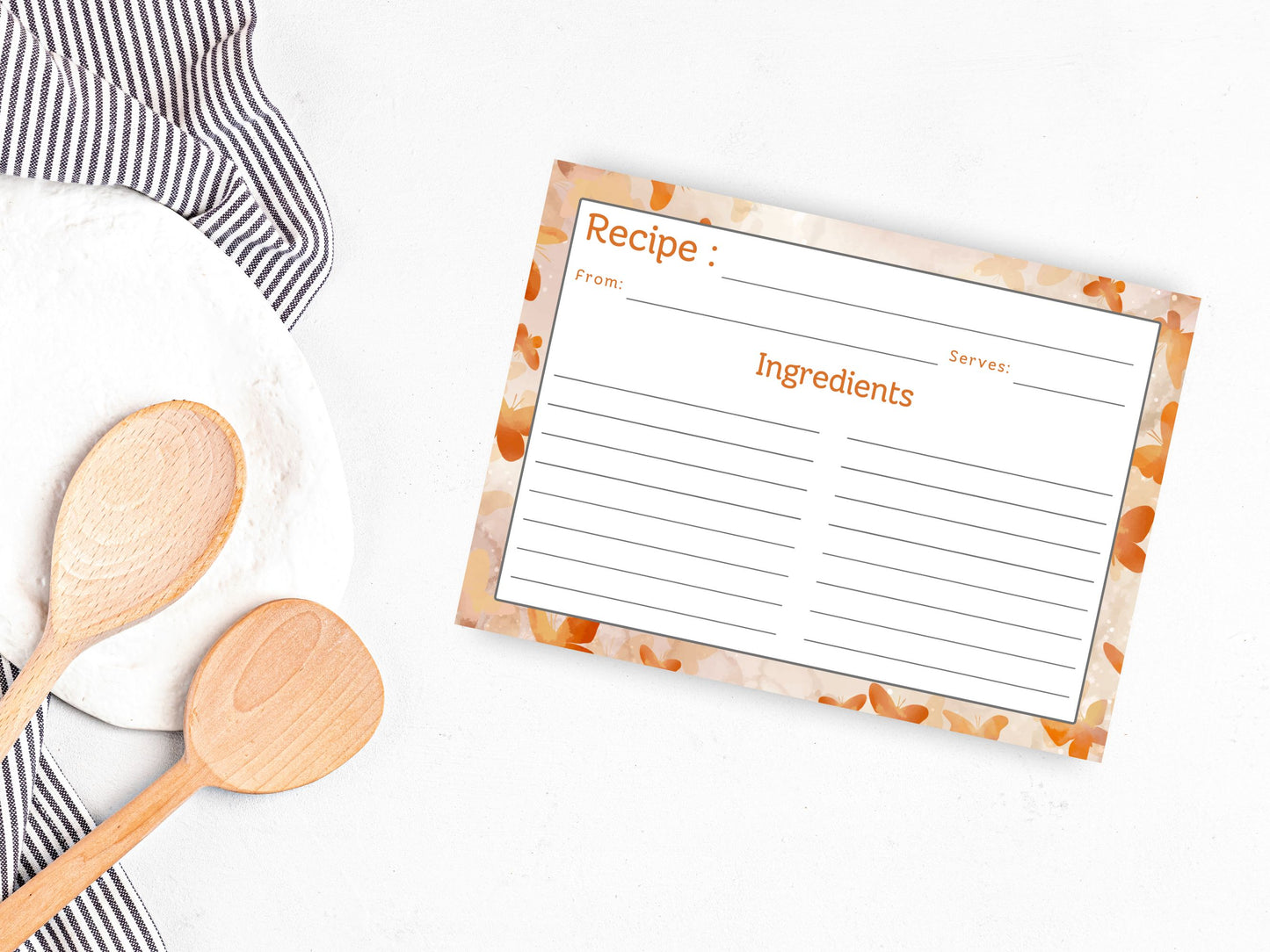 Coral Orange Butterflies Recipe Card