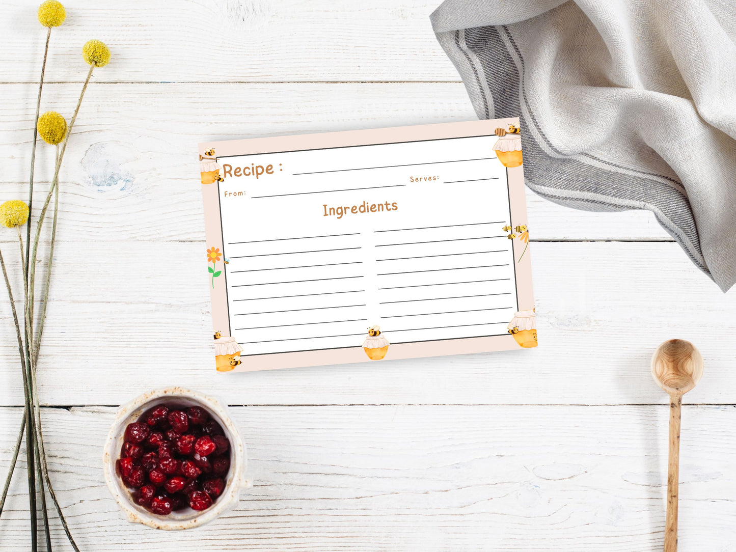 Honey Jars Buzzing Bees Recipe Card