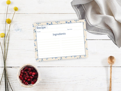 Vintage Blue Butterflies Recipe Card
